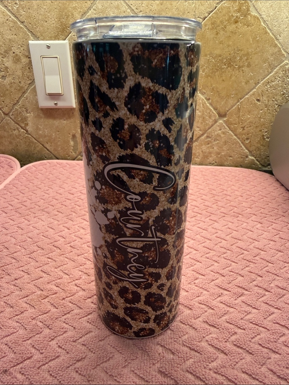 #momlife/ Courtney Leopard Print Stainless Tumbler - White and Brown - Picture 3 of 6